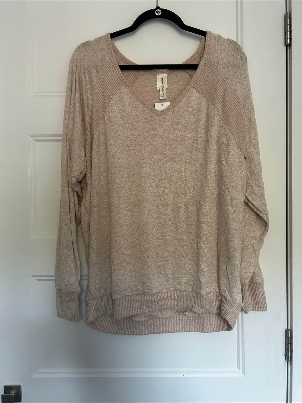 Vanilla Bay Relaxed V-Neck Pullover Sweater - Light Beige